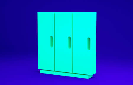 Green Wardrobe icon isolated on blue background. Minimalism concept. 3d illustration 3D renderの写真素材