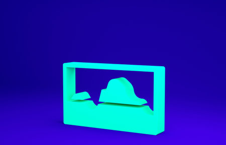 Green Music wave equalizer icon isolated on blue background. Sound wave. Audio digital equalizer...