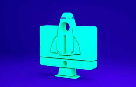 Green Business startup project concept icon isolated on blue background. Symbol of new business,...