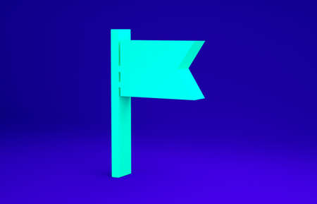 Green Flag icon isolated on blue background. Location marker symbol. Minimalism concept. 3d illustration 3D renderの写真素材