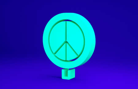 Green Peace icon isolated on blue background. Hippie symbol of peace. Minimalism concept. 3d illustration 3D renderの写真素材