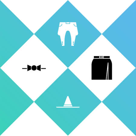 Set Bow tie, Gardener worker hat, Pants and Skirt icon. Vectorのイラスト素材