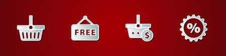 Set Shopping basket, Price tag with text Free, and dollar and Discount percent icon. Vectorのイラスト素材