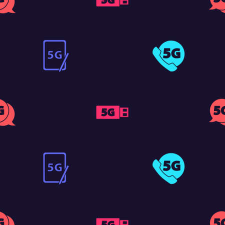 Set Phone with 5G network, Graphic tablet, modem and on seamless pattern. Vectorのイラスト素材