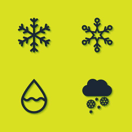 Set Snowflake, Cloud with snow, Water drop and icon. Vectorのイラスト素材