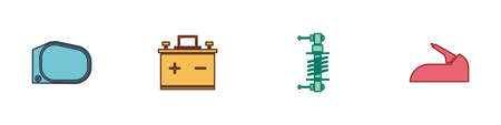 Set Car mirror, battery, Shock absorber and handbrake icon. Vectorのイラスト素材