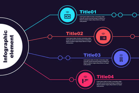 Set Smart electrical outlet, photo camera, home with wireless and security. Business infographic template. Vectorのイラスト素材