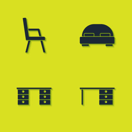 Set Armchair, Office desk, and Big bed icon. Vectorのイラスト素材
