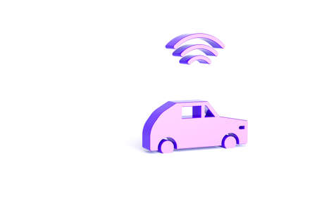 Purple Smart car system with wireless connection icon isolated on white background. Minimalism concept. 3d illustration 3D renderの写真素材