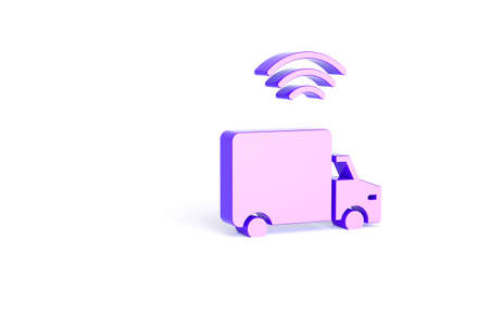 Purple Smart delivery cargo truck vehicle with wireless connection icon isolated on white background. Minimalism concept. 3d illustration 3D renderの写真素材
