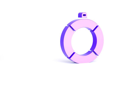 Purple Lifebuoy icon isolated on white background. Lifebelt symbol. Minimalism concept. 3d...