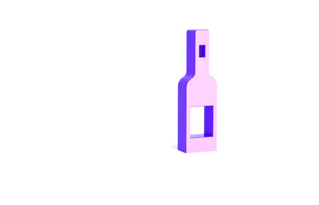 Purple Glass bottle of vodka icon isolated on white background. Minimalism concept. 3d illustration 3D renderの写真素材