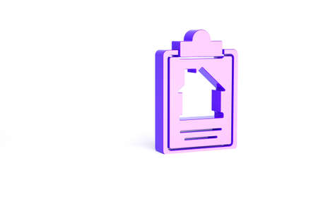 Purple House contract icon isolated on white background. Contract creation service, document formation, application form composition. Minimalism concept. 3d illustration 3D renderの写真素材