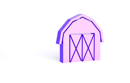 Purple Farm house icon isolated on white background. Minimalism concept. 3d illustration 3D renderの写真素材