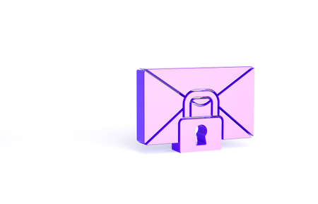 Purple Mail message lock password icon isolated on white background. Envelope with padlock. Private, security, secure, protection, privacy. Minimalism concept. 3d illustration 3D renderの写真素材