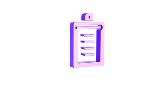 Purple Clipboard with checklist icon isolated on white background. Control list symbol. Survey poll or questionnaire feedback form. Minimalism concept. 3d illustration 3D renderの写真素材