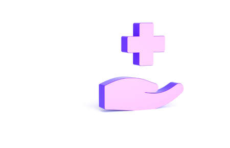 Purple Cross hospital medical icon isolated on white background. First aid. Diagnostics symbol. Medicine and pharmacy sign. Minimalism concept. 3d illustration 3D renderの写真素材
