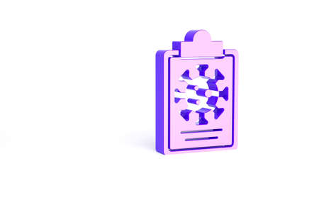 Purple Medical clipboard with blood test results icon isolated on white background. Clinical record, medical check marks report. Minimalism concept. 3d illustration 3D renderの写真素材
