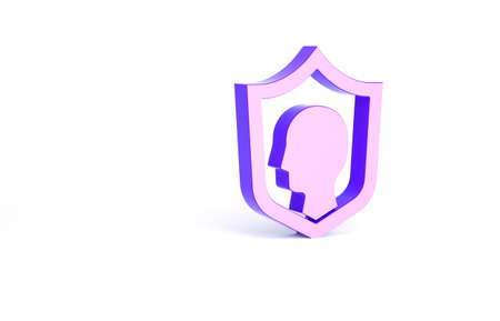 Purple Life insurance with shield icon isolated on white background. Security, safety, protection, protect concept. Minimalism concept. 3d illustration 3D renderの写真素材