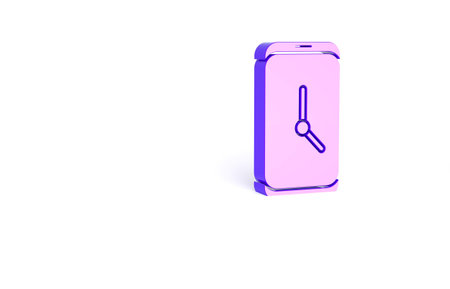 Purple Alarm clock app smartphone interface icon isolated on white background. Minimalism concept....