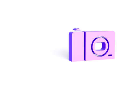 Purple Photo camera icon isolated on white background. Foto camera icon. Minimalism concept. 3d illustration 3D renderの写真素材
