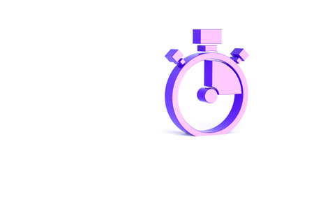 Purple Stopwatch icon isolated on white background. Time timer sign. Chronometer sign. Minimalism...