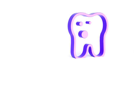 Purple Tooth with caries icon isolated on white background. Tooth decay. Minimalism concept. 3d illustration 3D renderの写真素材