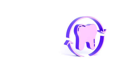 Purple Tooth whitening concept icon isolated on white background. Tooth symbol for dentistry clinic or dentist medical center. Minimalism concept. 3d illustration 3D renderの写真素材
