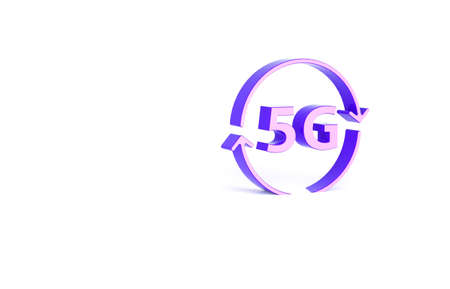 Purple 5G new wireless internet wifi connection icon isolated on white background. Global network high speed connection data rate technology. Minimalism concept. 3d illustration 3D renderの写真素材