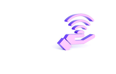 Purple 5G new wireless internet wifi connection icon isolated on white background. Global network...