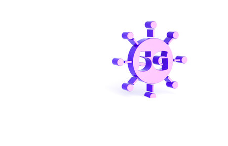 Purple 5G new wireless internet wifi connection icon isolated on white background. Global network...