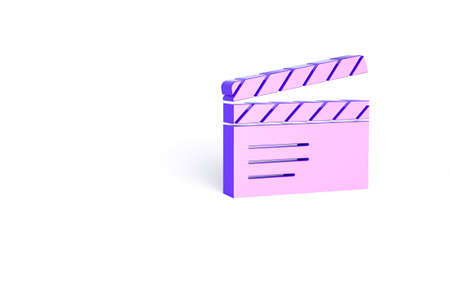 Purple Movie clapper icon isolated on white background. Film clapper board. Clapperboard sign. Cinema production or media industry. Minimalism concept. 3d illustration 3D renderの写真素材