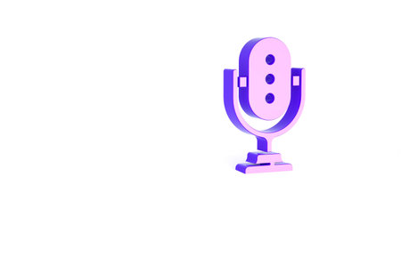Purple Microphone icon isolated on white background. On air radio mic microphone. Speaker sign. Minimalism concept. 3d illustration 3D renderの写真素材