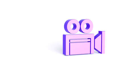 Purple Cinema camera icon isolated on white background. Video camera. Movie sign. Film projector. Minimalism concept. 3d illustration 3D renderの写真素材