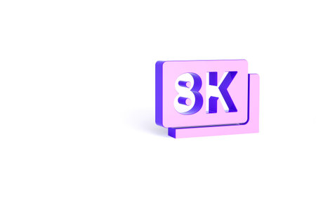 Purple 8k Ultra HD icon isolated on white background. Minimalism concept. 3d illustration 3D render