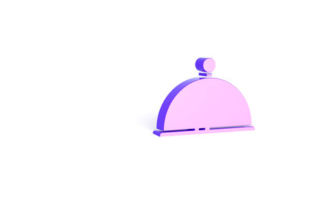 Purple Covered with a tray of food icon isolated on white background. Tray and lid. Restaurant cloche with lid. Kitchenware symbol. Minimalism concept. 3d illustration 3D renderの写真素材
