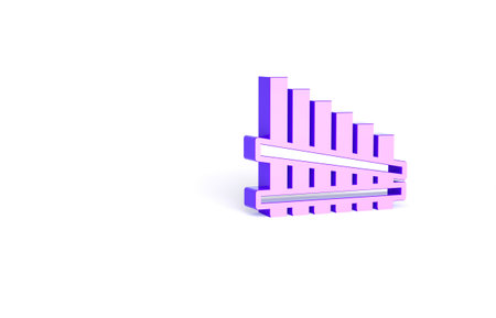 Purple Pan flute icon isolated on white background. Traditional peruvian musical instrument. Zampona. Folk instrument from Peru, Bolivia and Mexico. Minimalism concept. 3d illustration 3D renderの写真素材