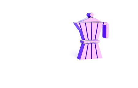 Purple Coffee maker moca pot icon isolated on white background. Minimalism concept. 3d illustration 3D renderの写真素材