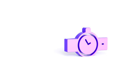 Purple Wrist watch icon isolated on white background. Wristwatch icon. Minimalism concept. 3d...
