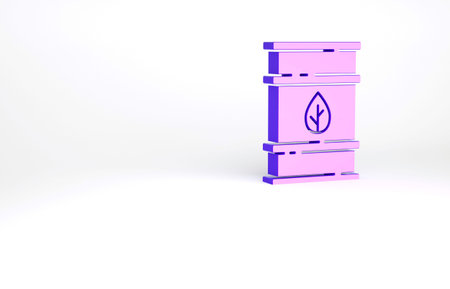 Purple Bio fuel barrel icon isolated on white background. Eco bio and canister. Green environment and recycle. Minimalism concept. 3d illustration 3D renderの写真素材