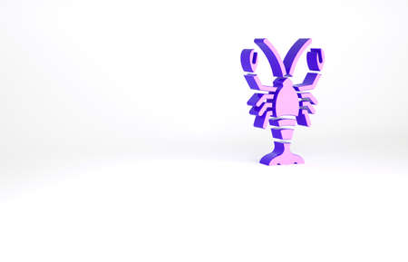 Purple Lobster icon isolated on white background. Minimalism concept. 3d illustration 3D renderの写真素材