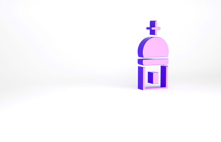 Purple Christian church tower icon isolated on white background. Religion of church. Minimalism concept. 3d illustration 3D renderの写真素材