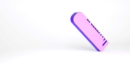 Purple Ruler icon isolated on white background. Straightedge symbol. Minimalism concept. 3d...