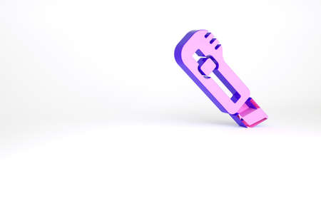 Purple Stationery knife icon isolated on white background. Office paper cutter. Minimalism concept. 3d illustration 3D renderの写真素材