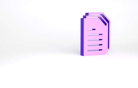 Purple File document icon isolated on white background. Checklist icon. Business concept. Minimalism concept. 3d illustration 3D renderの写真素材
