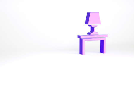 Purple Table lamp on table icon isolated on white background. Minimalism concept. 3d illustration 3D renderの写真素材