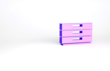 Purple Chest of drawers icon isolated on white background. Minimalism concept. 3d illustration 3D renderの写真素材