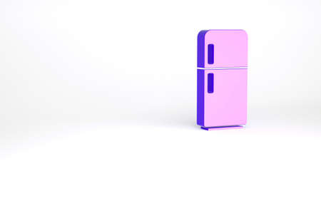 Purple Refrigerator icon isolated on white background. Fridge freezer refrigerator. Household tech and appliances. Minimalism concept. 3d illustration 3D renderの写真素材