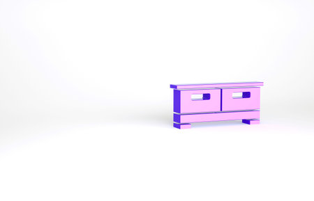 Purple Chest of drawers icon isolated on white background. Minimalism concept. 3d illustration 3D renderの写真素材