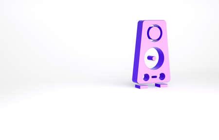 Purple Stereo speaker icon isolated on white background. Sound system speakers. Music icon. Musical column speaker bass equipment. Minimalism concept. 3d illustration 3D renderの写真素材